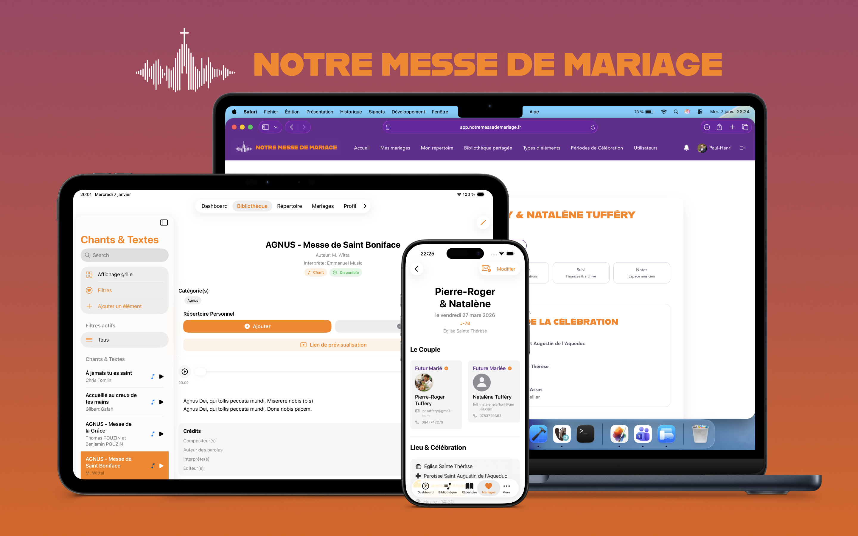 Aperçu de l'application Notre Messe de Mariage